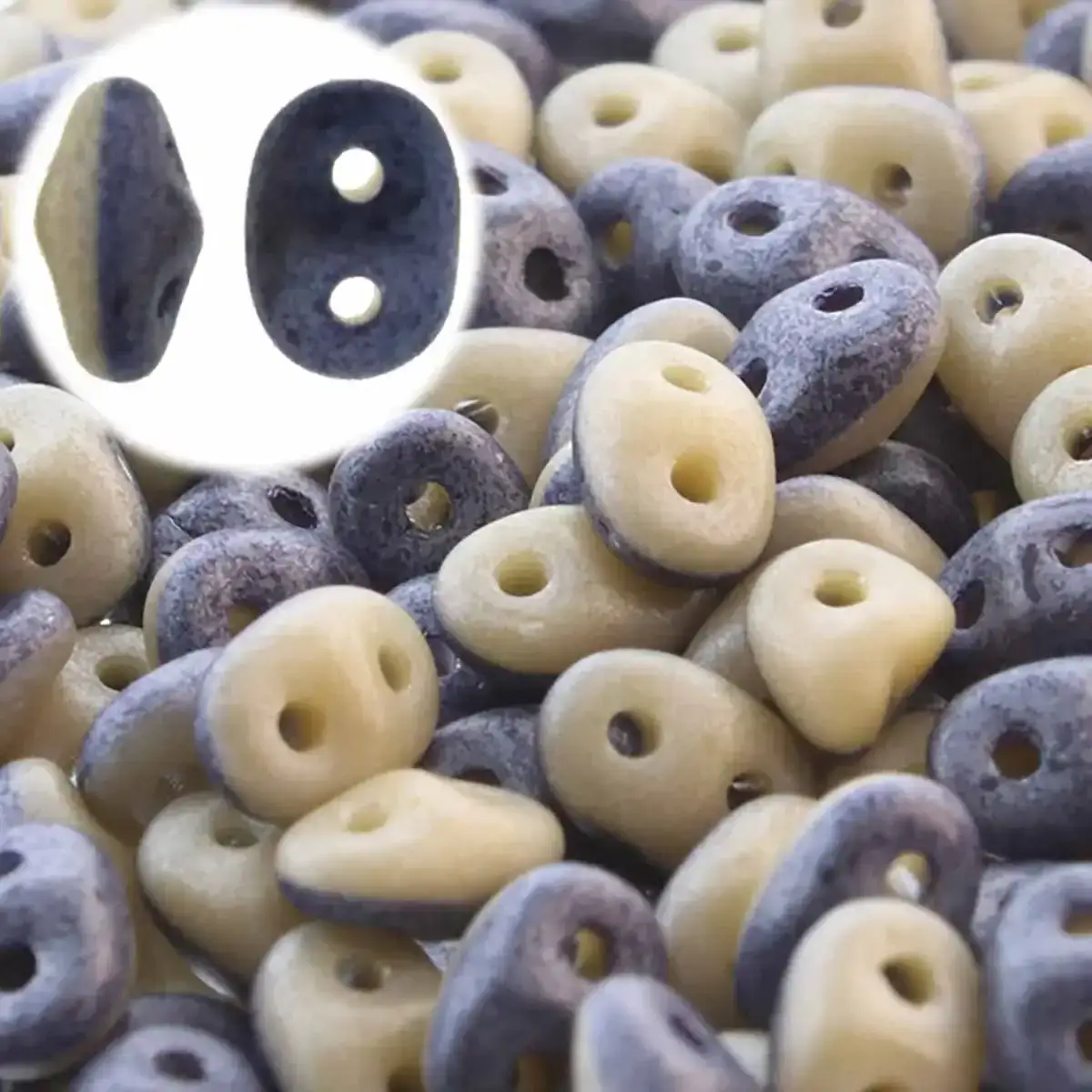 Superduo Beads, Duets Navy Ivory Matte Lus., 10g.