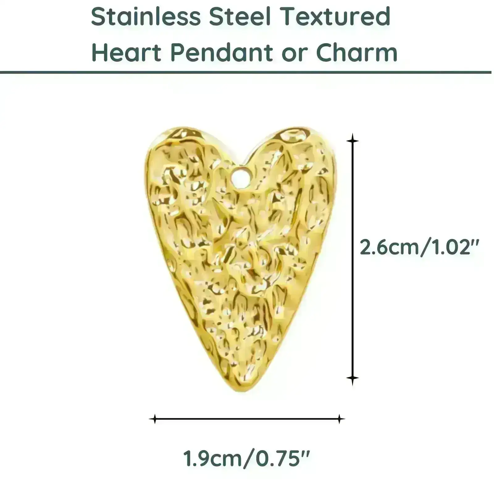 Textured Heart Stainless Steel Charm or Pendant, 2 Finishes - Image 2