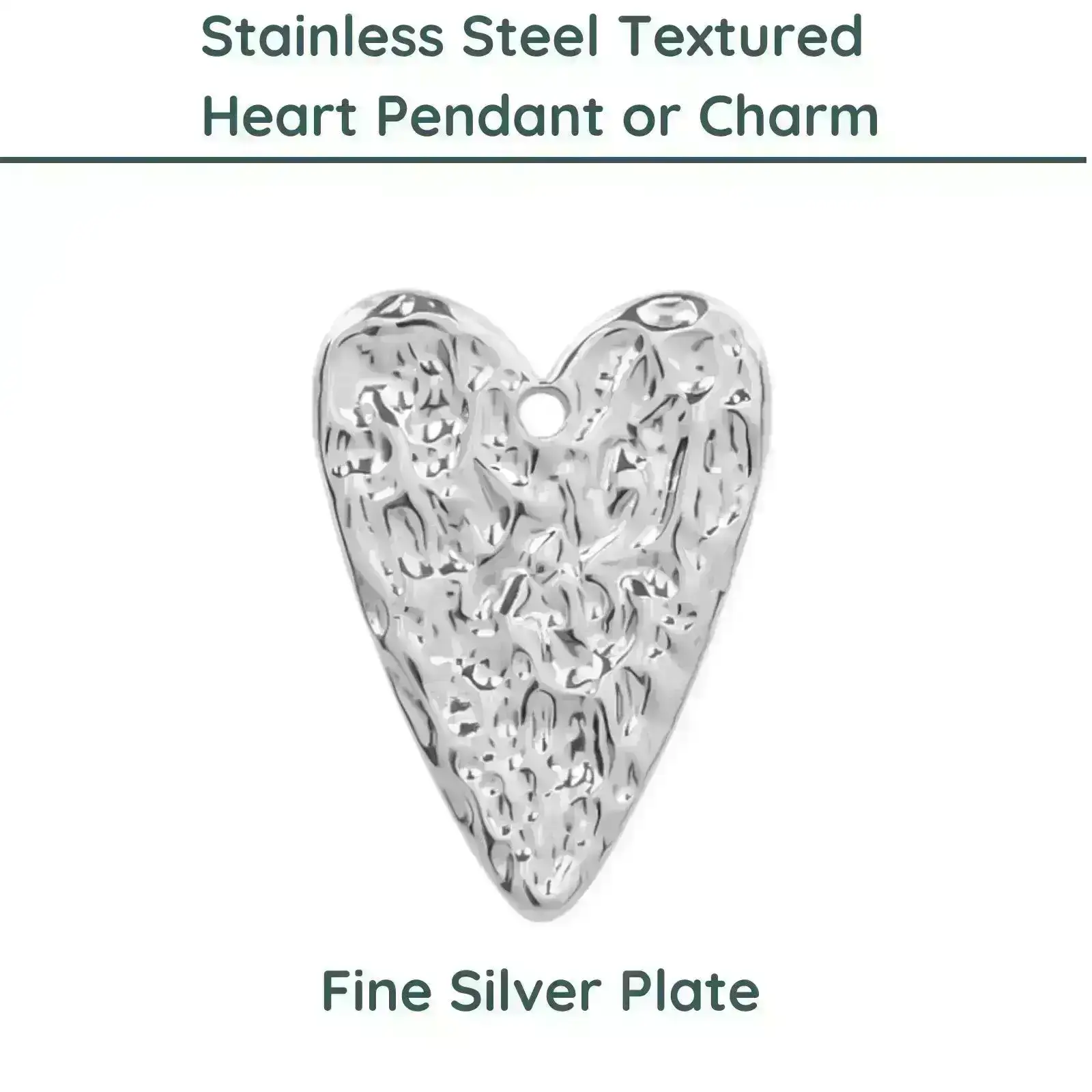 Textured Heart Stainless Steel Charm or Pendant, 2 Finishes - Image 3
