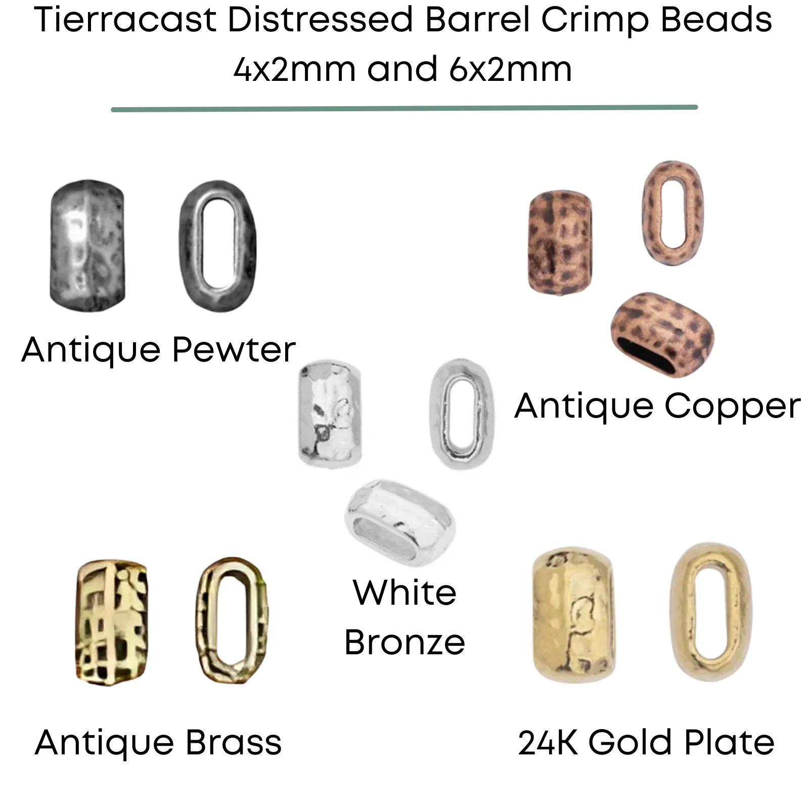 TierraCast Distressed Barrel Crimp Beads, 6x2mm & 4x2mm, 2 Pcs.