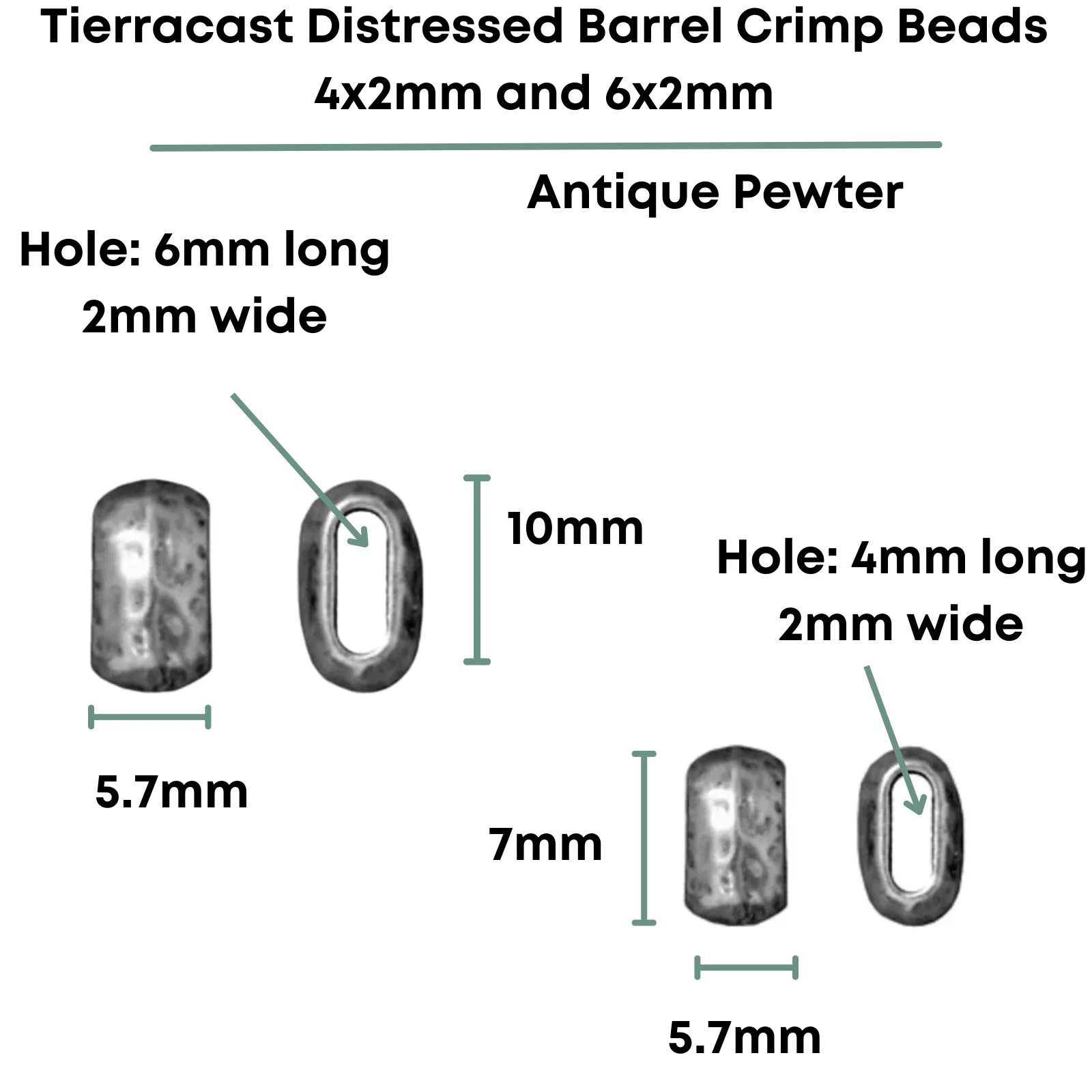 TierraCast Distressed Barrel Crimp Beads, 6x2mm & 4x2mm, 2 Pcs. - Image 2