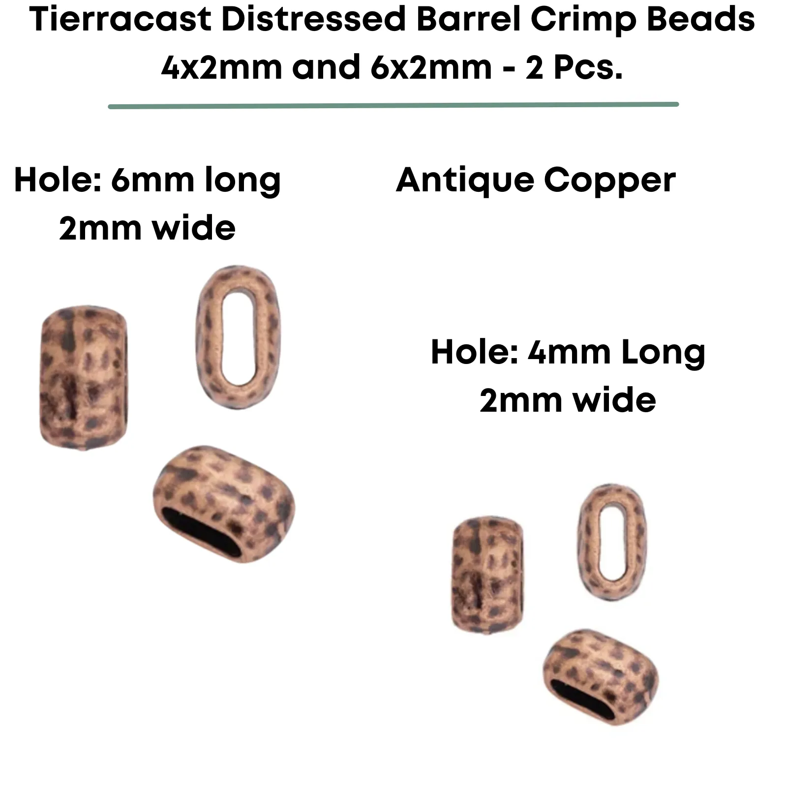 TierraCast Distressed Barrel Crimp Beads, 6x2mm & 4x2mm, 2 Pcs. - Image 3