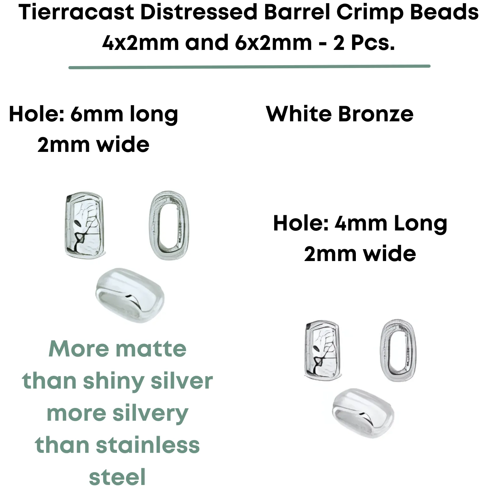 TierraCast Distressed Barrel Crimp Beads, 6x2mm & 4x2mm, 2 Pcs. - Image 4