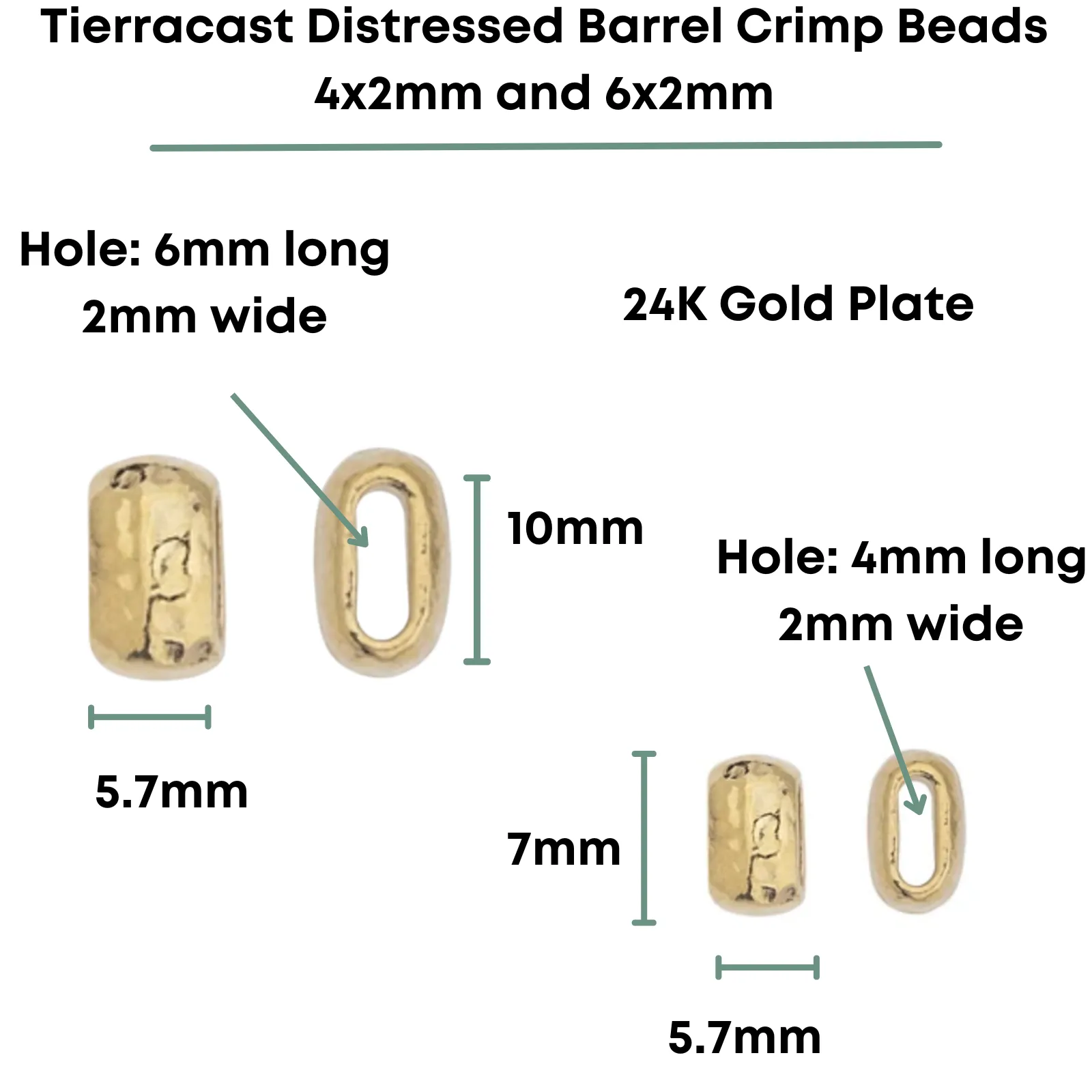 TierraCast Distressed Barrel Crimp Beads, 6x2mm & 4x2mm, 2 Pcs. - Image 5