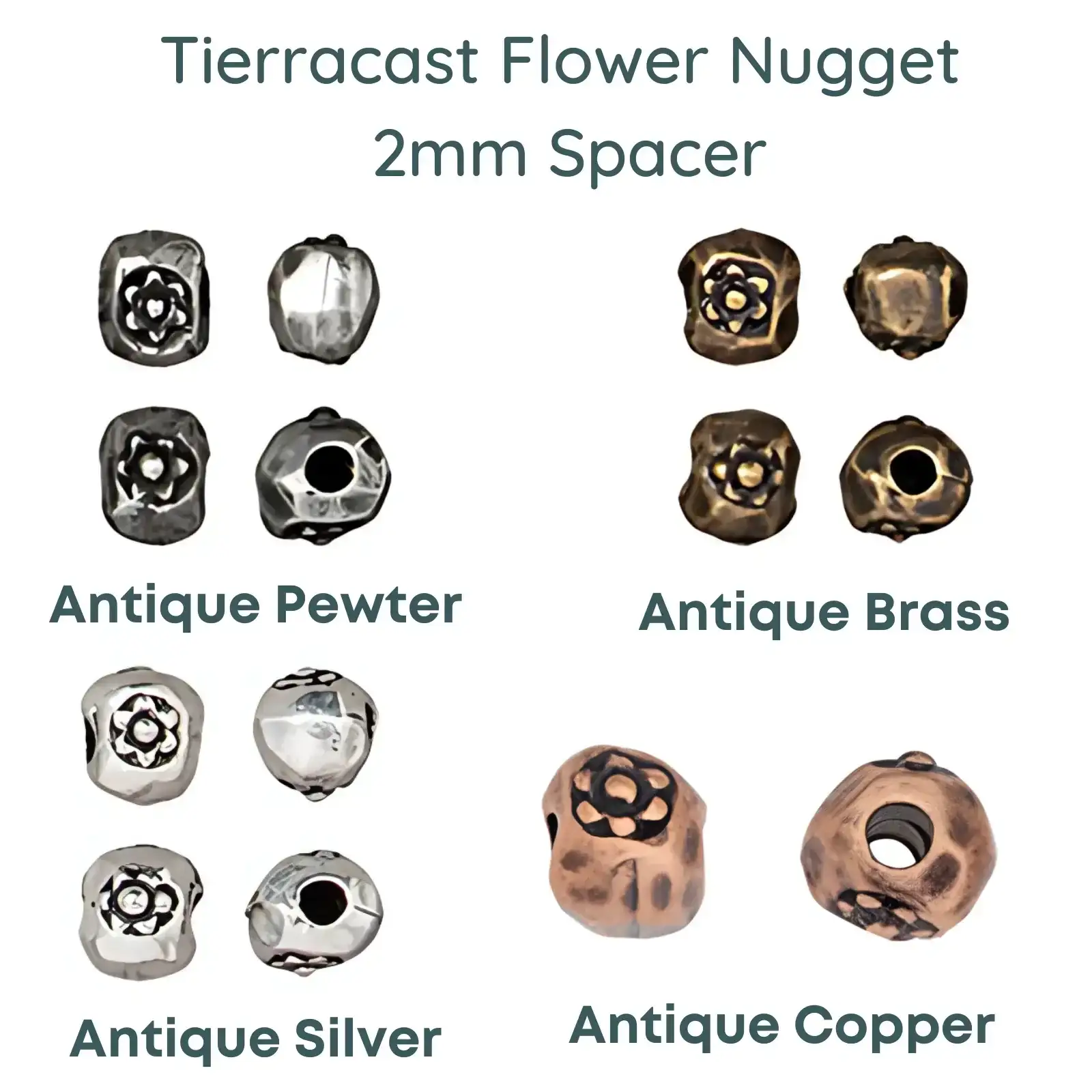 Tierracast, Flower Nugget, 2mm Spacer Beads, 5 Pcs, 3 Finishes