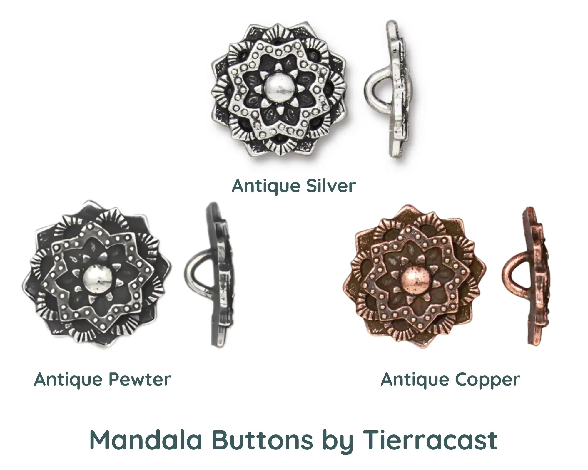 Tierracast Mandala Buttons, 3 Finishes