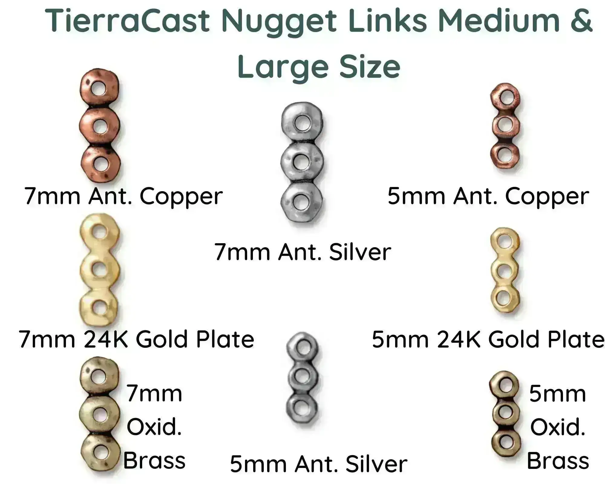 Tierracast, Nugget Links, 3-Strand Bar or Spacer, 2 Sizes