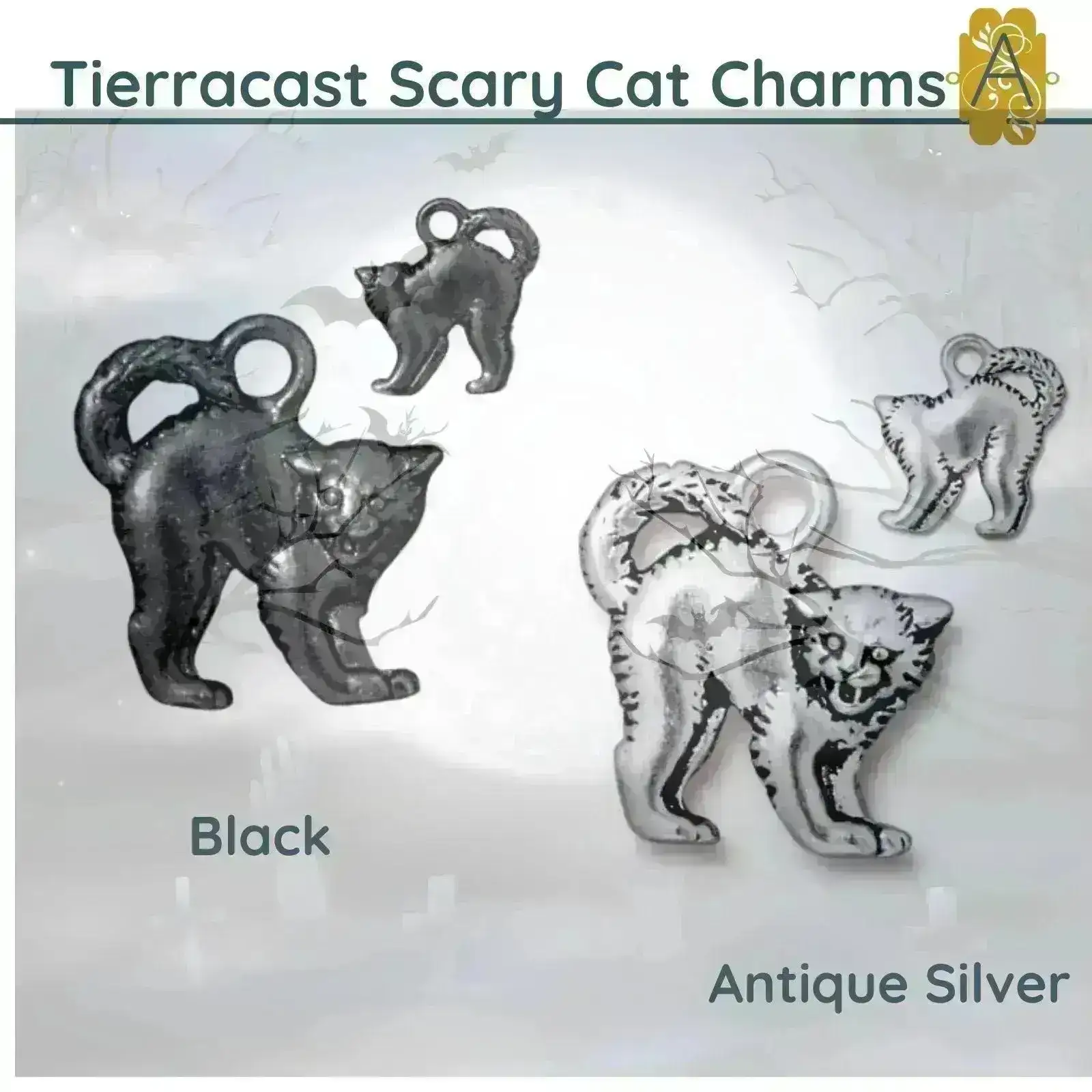 TierraCast Cat Charm or Pendant, 2 Piece
