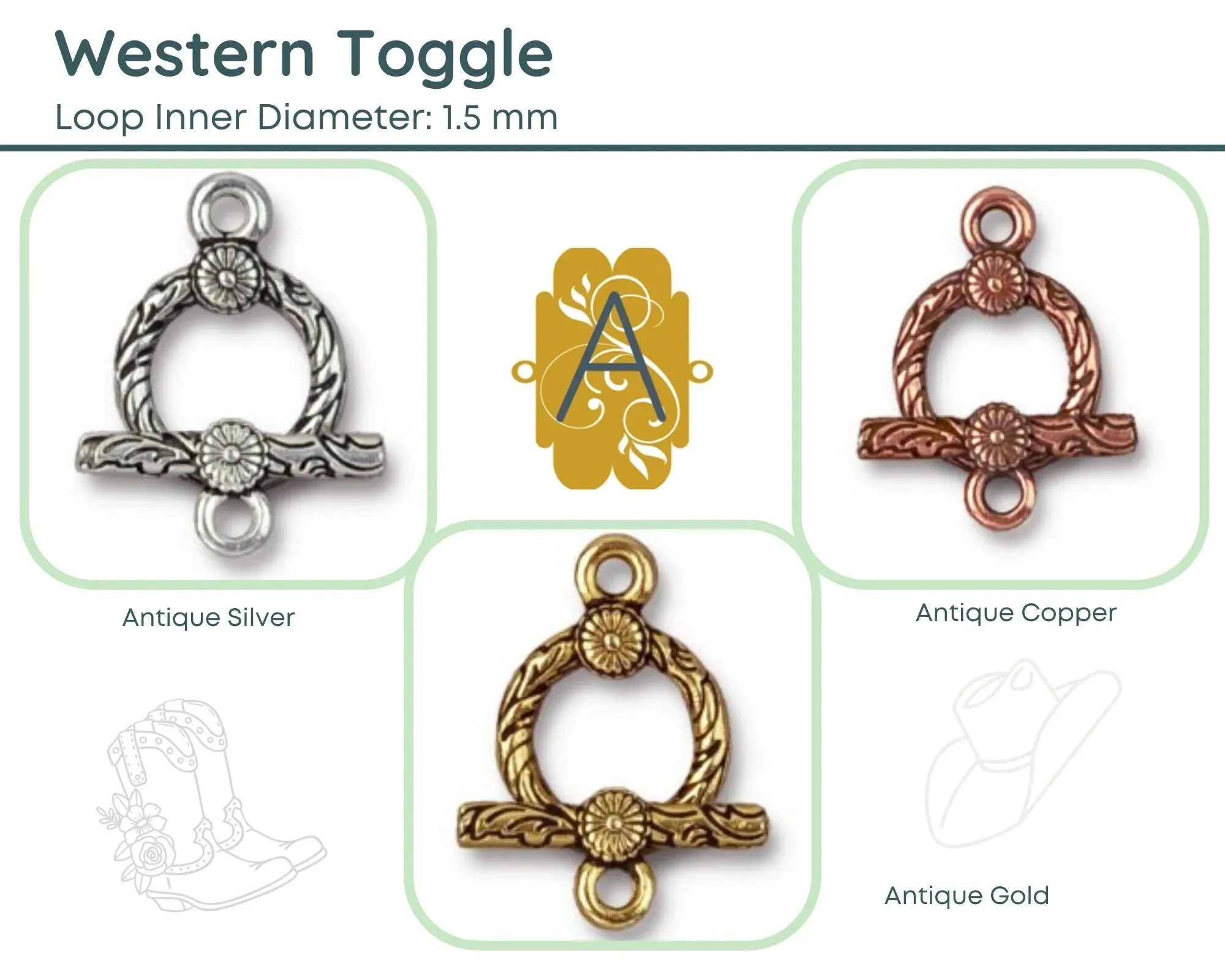 Western Toggle Clasps, 3 Finishes