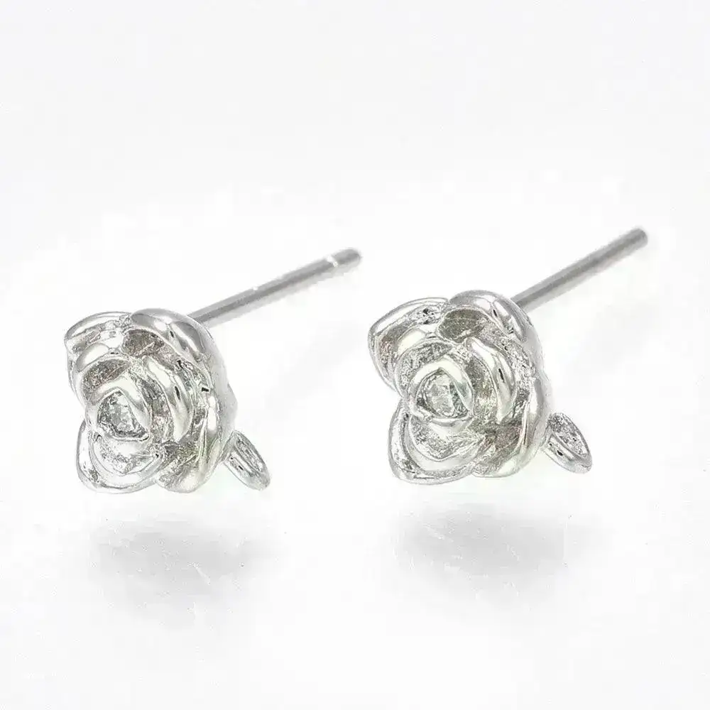 Tiny Flower, Fancy Earring Studs or Posts, Real Platinum Plating, Hypoallergenic, 2 Pair - Image 2