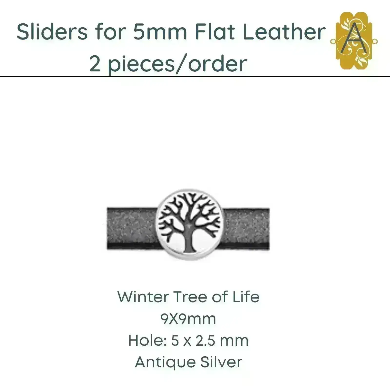 Winter Tree of Life, Sliders for 5mm and 10mm Flat Leather, 3 Finishes - Image 2