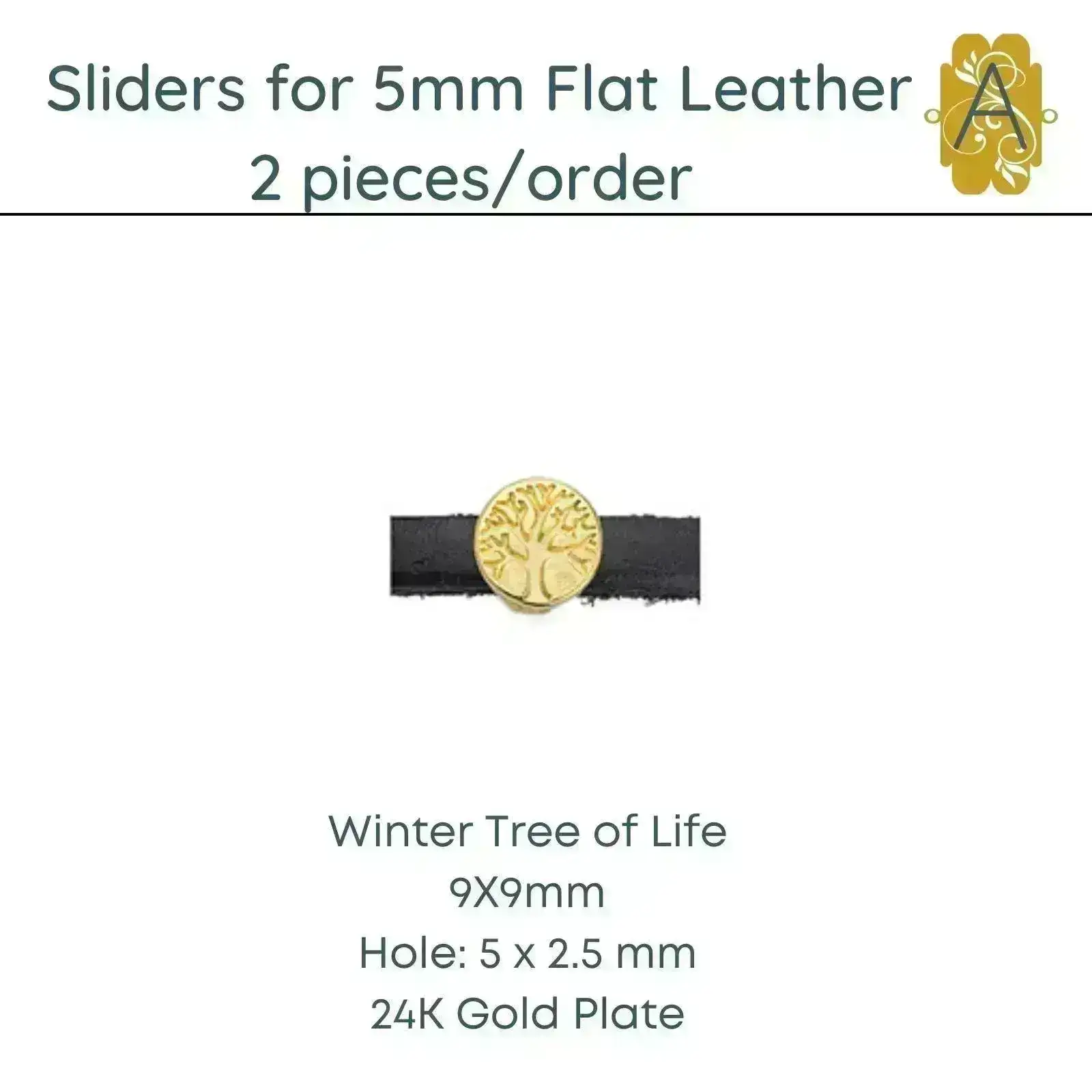 Winter Tree of Life, Sliders for 5mm and 10mm Flat Leather, 3 Finishes - Image 3