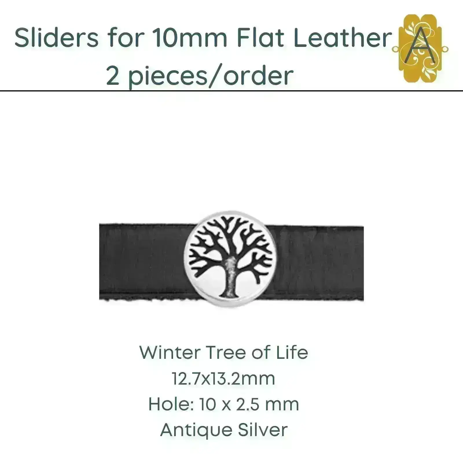 Winter Tree of Life, Sliders for 5mm and 10mm Flat Leather, 3 Finishes - Image 5
