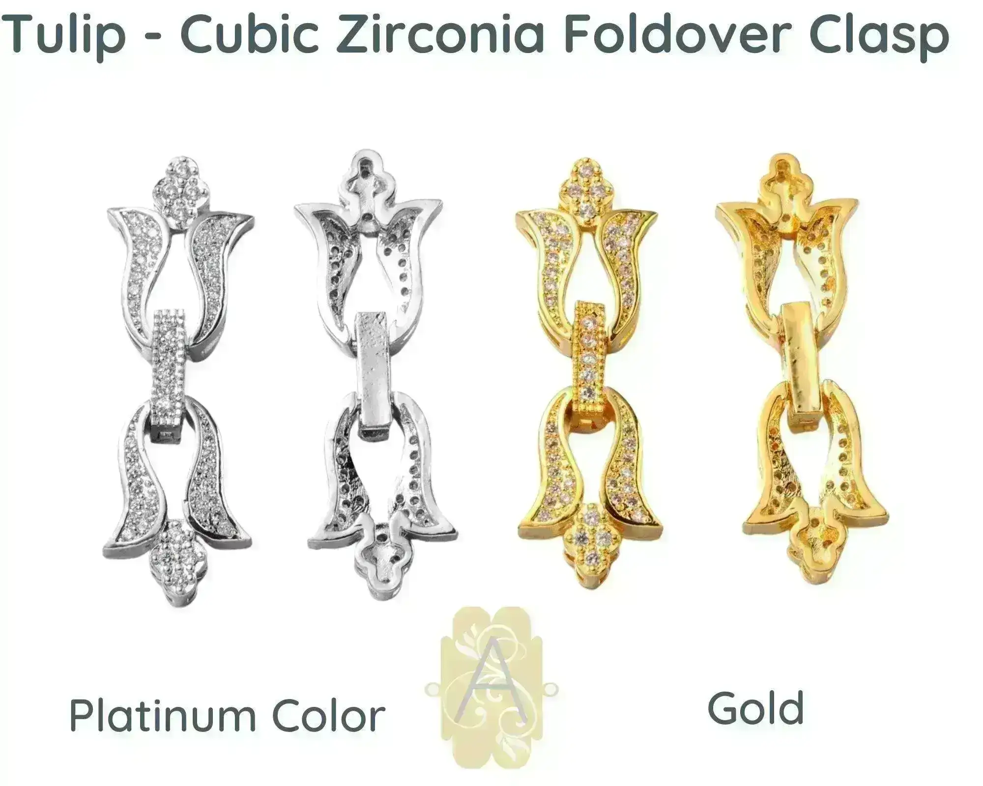 TULIP, Cubic Zirconia Fold Over Clasp, Gold or Platinum Color