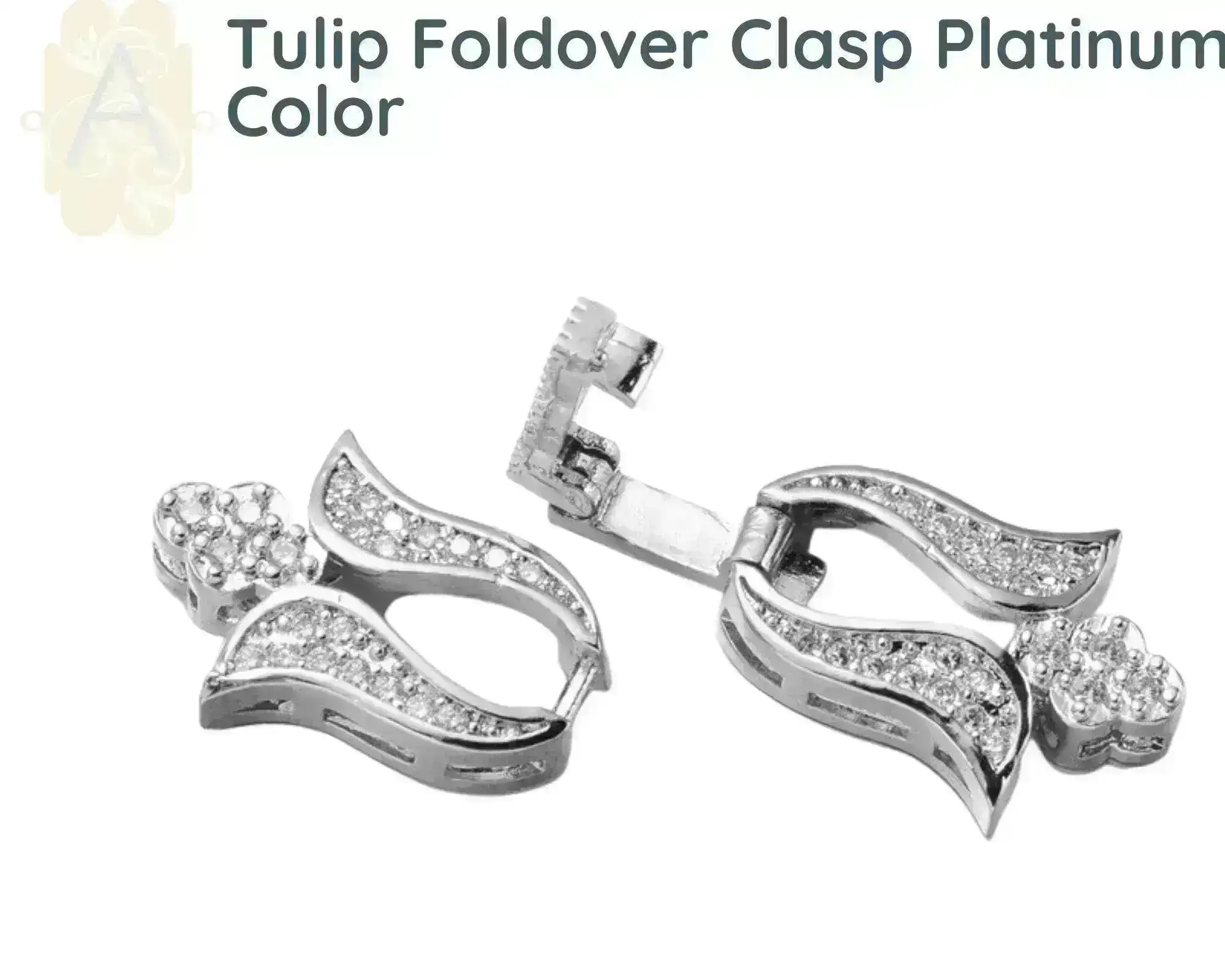TULIP, Cubic Zirconia Fold Over Clasp, Gold or Platinum Color - Image 2
