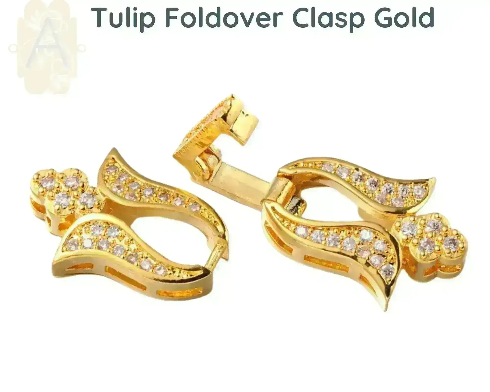 TULIP, Cubic Zirconia Fold Over Clasp, Gold or Platinum Color - Image 3