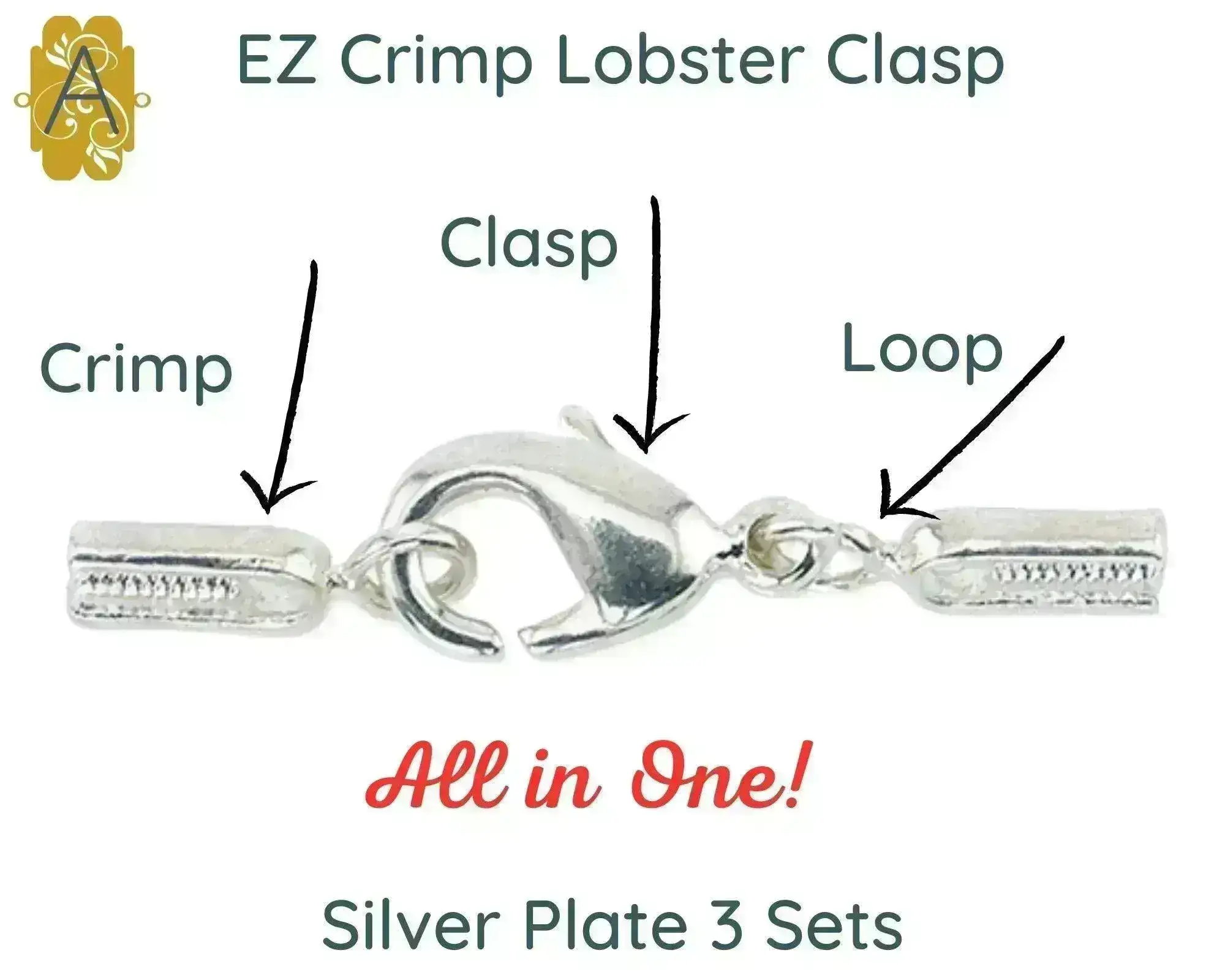 EZ-Crimp End and Lobster Clasp, 3 Sets, 2 Finishes - Image 3