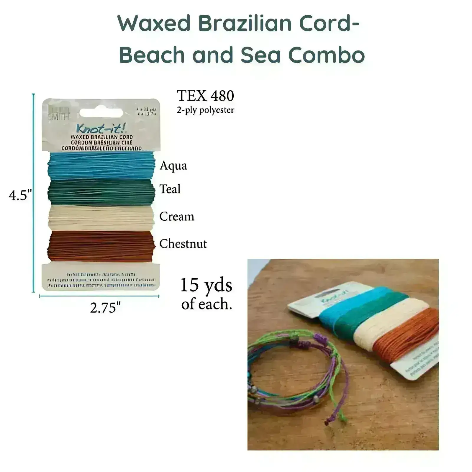 Knot-It®, Waxed Brazilian Cord, Combo Packs, 60 yards, 4 Combos, + 1 All-Black - Image 3