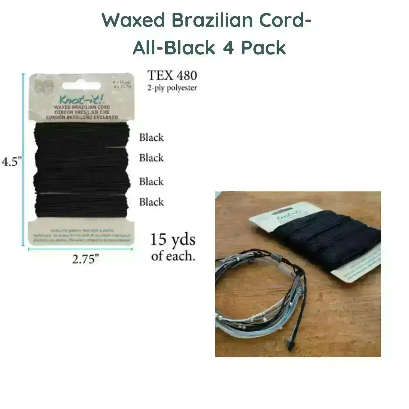 Knot-It®, Waxed Brazilian Cord, Combo Packs, 60 yards, 4 Combos, + 1 All-Black - Image 4