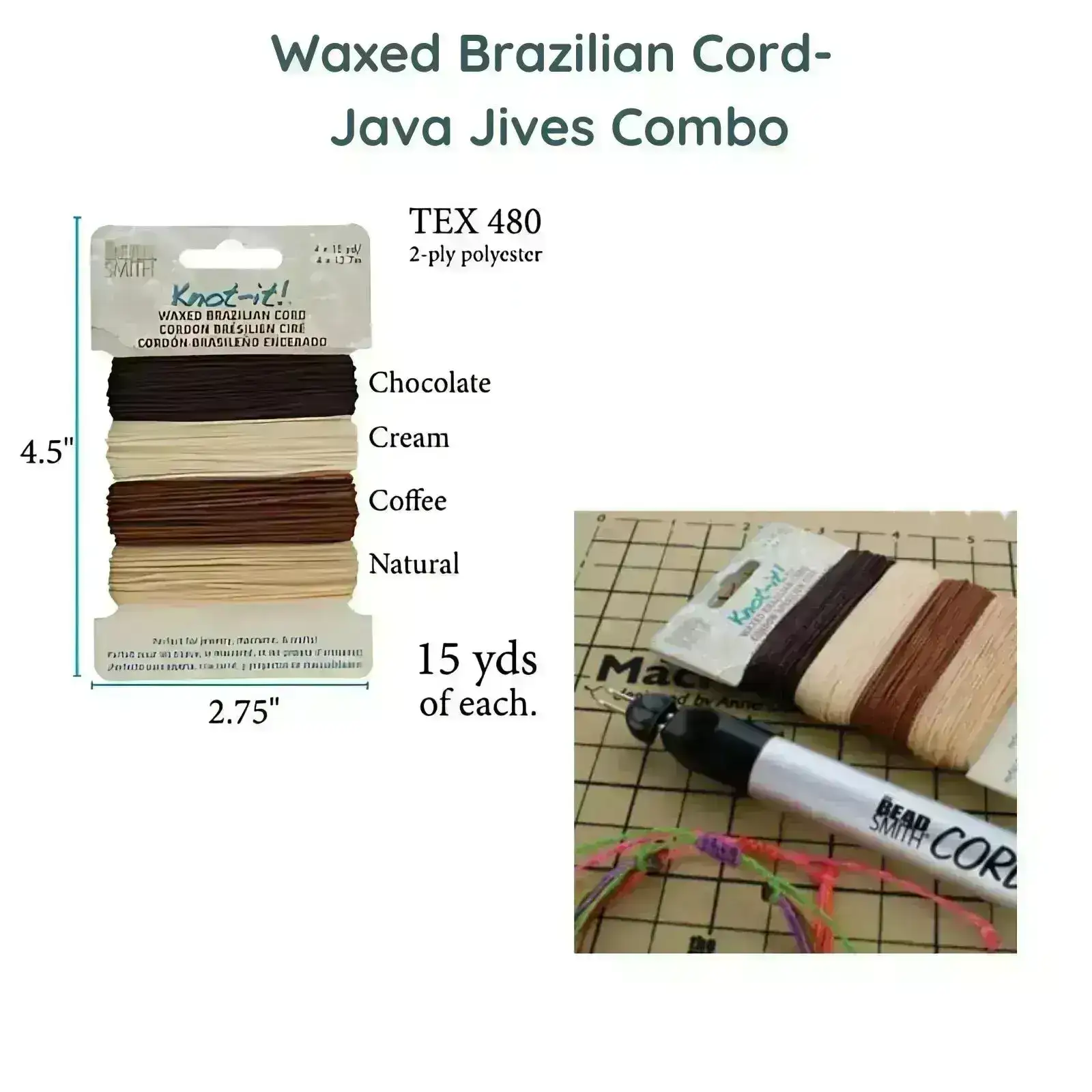 Knot-It®, Waxed Brazilian Cord, Combo Packs, 60 yards, 4 Combos, + 1 All-Black - Image 5